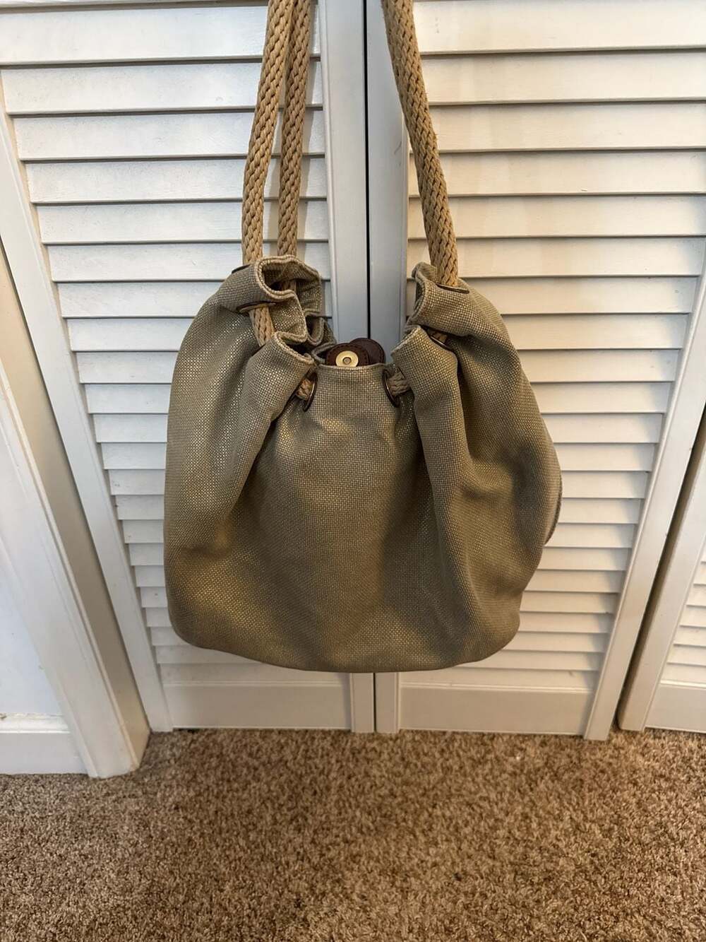 Michael Kors Fulton Canvas Shoulder Tote Large Tan Brown With Gold Tone Hardware